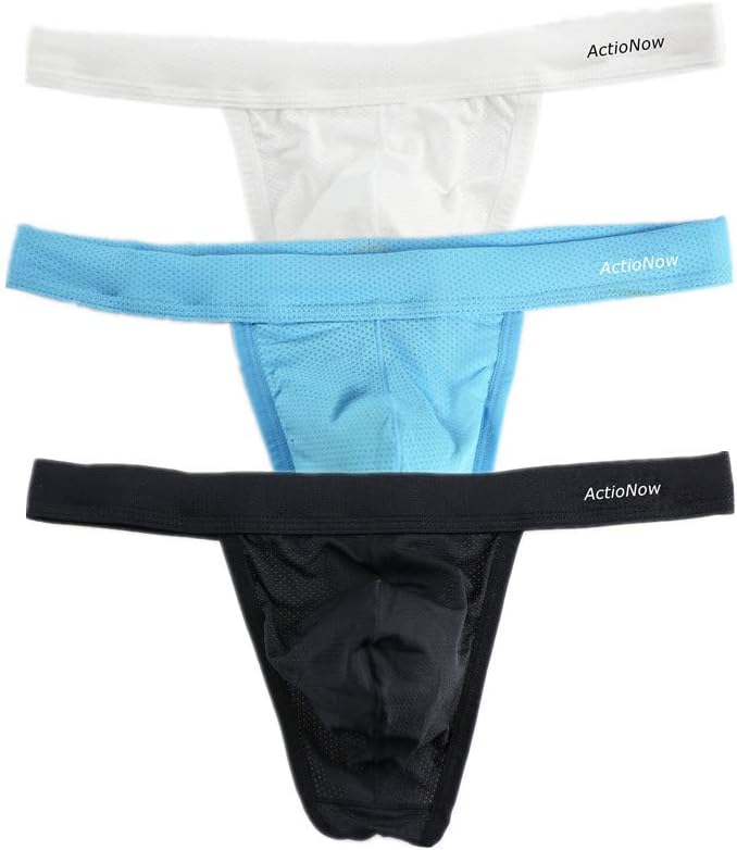 ActioNow Mens Micro Mesh Stretch Thong T-Back Gym Underwear, 3er-Pack
