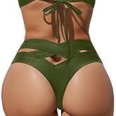 HYTENSUN Women's Cheeky V Cut Back High Waisted Bikini Bottom Cross Criss Swimsuit Bottoms