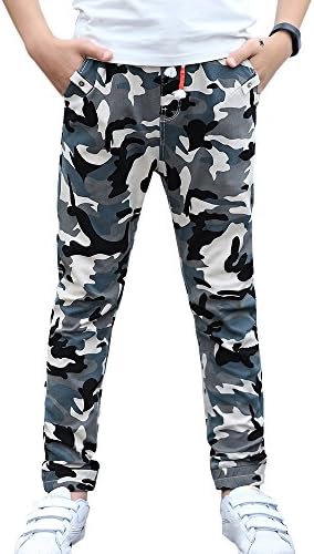 Boys Pull On Drawstring Jogger Pants Long Casual Camouflage Cuff Jogging Bottoms