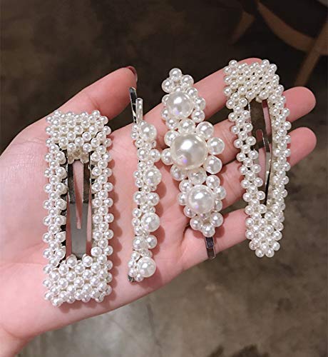 Hair Barrettes Hair Pins Decorative Wedding Bridal Pearl Hairpins Handmade Bridesmaid Hair Clips Hair Accessories for Women Ladies Girls 4pcs