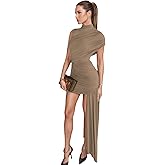 JUMISEE Women’s Elegant Irregular Ruched Mini Dress Flowy Ribbon Bodycon Cocktail Dress Sexy Pleated Formal Dresses