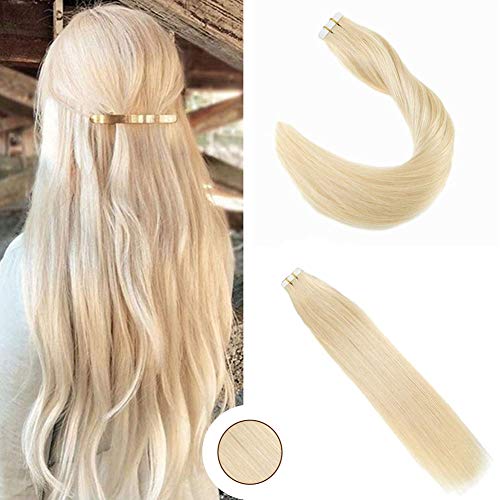 Ugeat 22" 20pcs 50g Tape on Hair Extensions Bleach Blonde Color 613 Tape in Human Hair Extensions Double Sided Tape 100 Real Human Hair Extensions