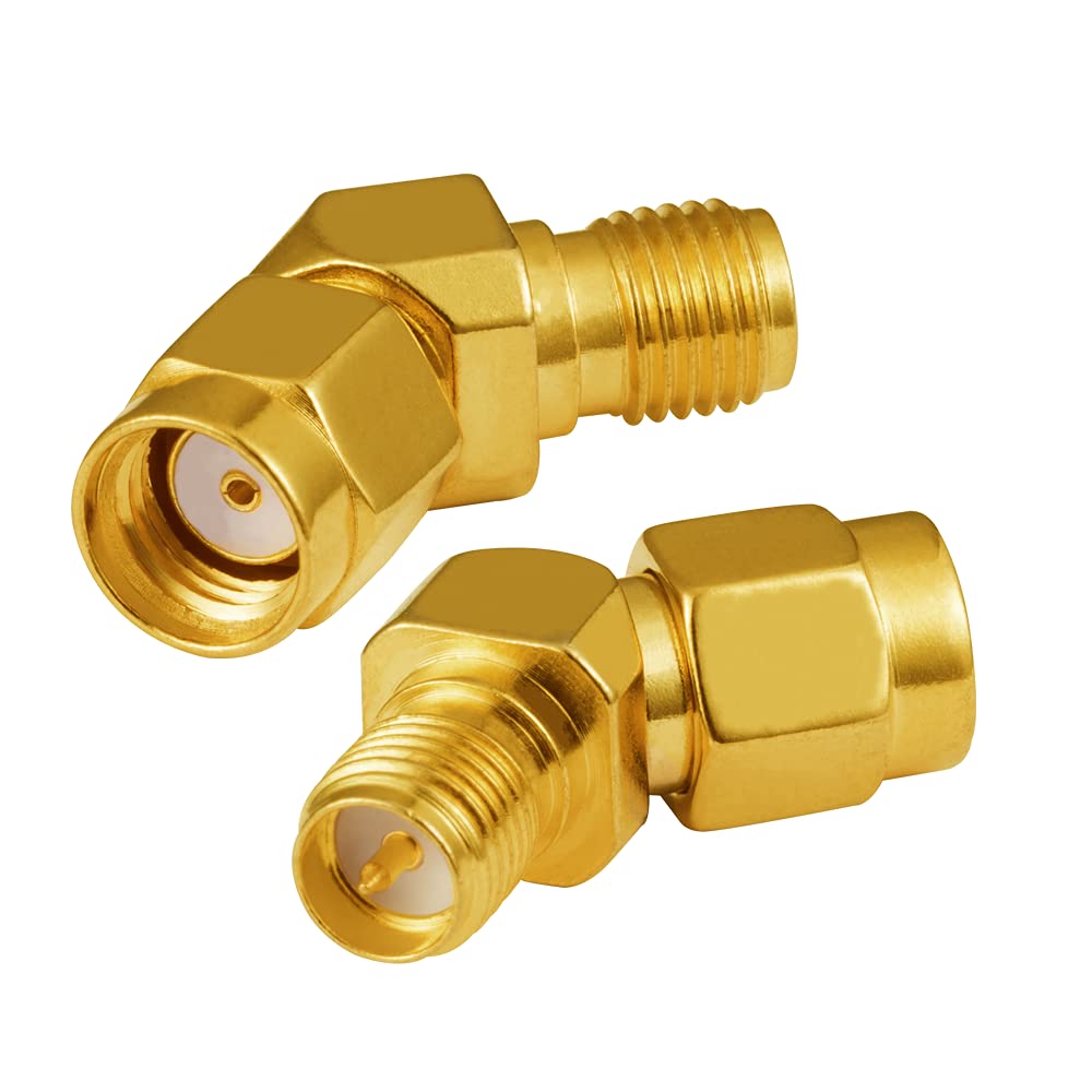 Vecys RP-SMA Male to Female Adapter Angle Right 120° RF Adapter for Coax Cable PCI Card Wifi Antenne Router Wireless WLAN Network 3G 4G (2 pcs)
