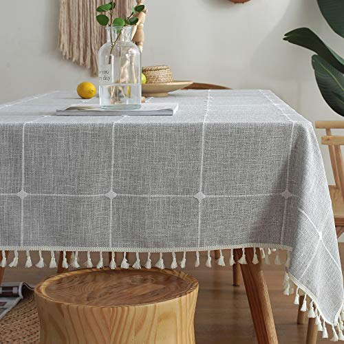 JZY Heavy Duty Cotton Linen Table Cloth for Rectangle Table FarmhouseTablecloth for Dining Table Dust-Proof Table Cover for Tabletop Decoration (55"x70", T-Gray)