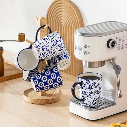 vancasso 12 oz Selene Ceramic Mugs Set of 6, 360 ml Small Vintage Blue-and-White Coffee Cups for Tea, Latte & Cappuccino, Drinkware Gift Set, Microwave & Dishwasher Safe