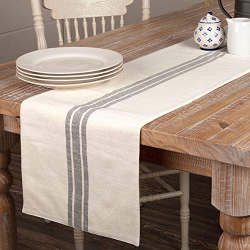 Piper Classics Market Place Gray Grain Sack Stripe Table Runner, 13" x 54", Farmhouse Style, Gray and Cream Tabletop Décor