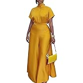 Ptorlio Elegant Women 2 Piece Outfit Satin Wide Leg Pants Short Sleeve Blouses Going Out Set