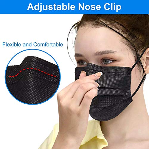 Black Disposable Face Mask individually wrapped Black Masks Medical Mask Black Color 4ply Face Mask with Activated Carbon Disposable 4-layered Disposable Face Masks Masks for Women, Men and Kids (Black individually)