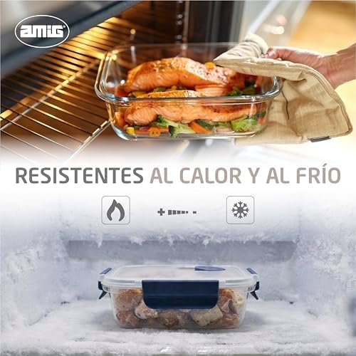 - Lote 3 Contenedores Herméticos de Vidrio - 370ml, 640ml, 1050 ml - Transparente - Tapa de polipropileno - Aptos para Almacenar, Transportar y Calentar Alimentos - Mod. 700