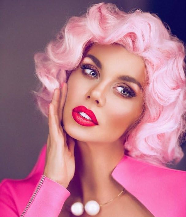 Salaibs Pink Curly Short Wigs for Women 1920s Finger Wave Wig 30s Synthetic Fiber Costume Hair Wig for Cosplay Halloween Disco Use (Pink) — image 1
