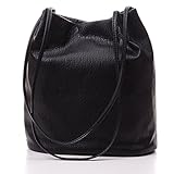 YOUNA Ladies Simple PU Leather Bucket Tote Top-handle Handbag Shoulder Purse Black