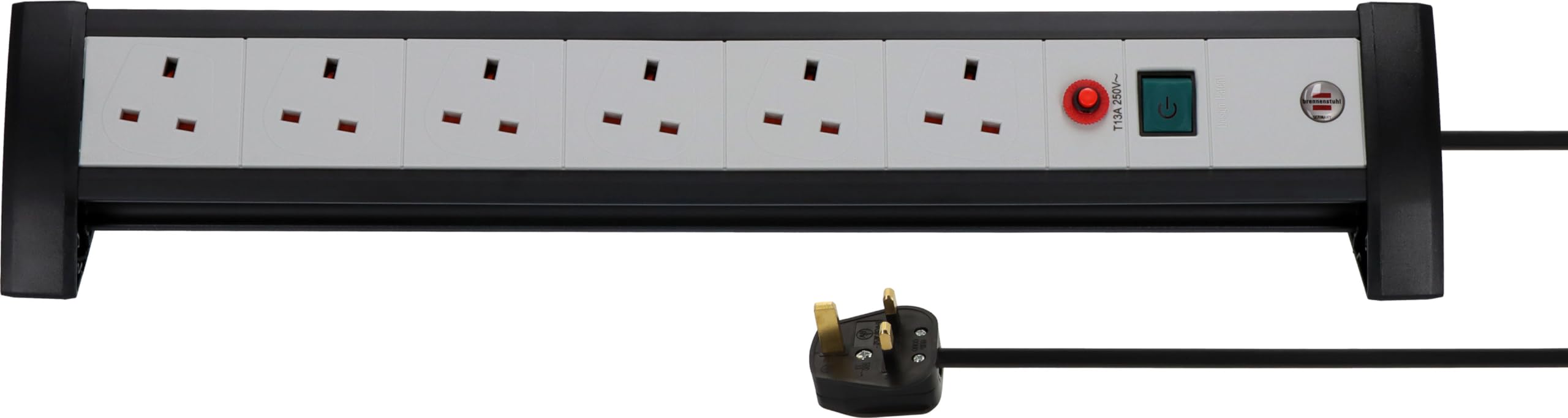 Brennenstuhl Premium-Office-Line FB 5 Extension Lead with Safety Fuse Reset Button 6-way 3m H05VV-F3G1.5 Black/Grey - SASO *GB*