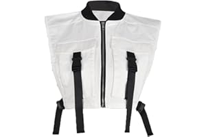 Bnigung Women's Sexy Crop Cargo Vest Sleeveless Buckle Zip Up Vest Jacket Tops Steampunk Streetwear with Pockets