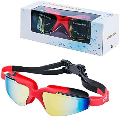 ROTERDON Swim Goggles,Swimming Goggles,Professional Swim Goggle,Triathlon Goggles,for Adult Men Women Youth Kids Child,Anti-Leakage, Anti-Fog,Anti-UV Goggles (Black Red)