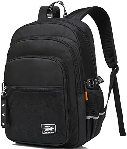 Kids Backpack Water Resistant Reflective Bookbag for Elementary School Boy Girl (Medium, Black)