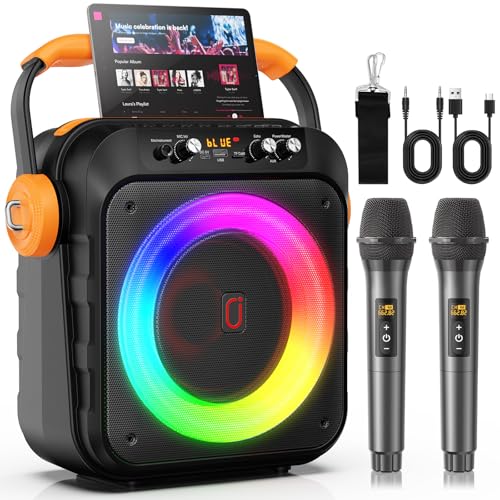JYX Karaoke 2 Wireless Microphones, Speaker with Microphone, Professional Karaoke, Portable Karaoke, Bluetooth Speaker with LED Light Effects, Suitable for Adults/Children.