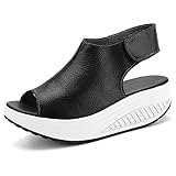 Paris Hill Women's Platform Heeled Bootie Shoes Shape Ups Walking Wedges Sandals 04PHS002 Black 11