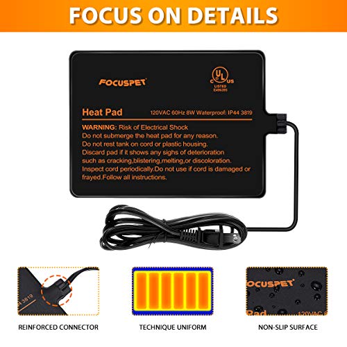 FOCUSPET Under Tank Heater, Reptile Heating Pad 6''x 8'' Waterproof UTH