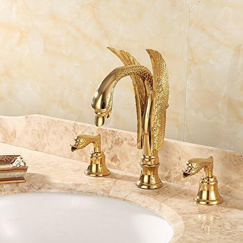 QNQAEuropean copper Home Furnishing bathroom faucet hot tap water split three natural jade marble basin gold rose gold taps,Swan models