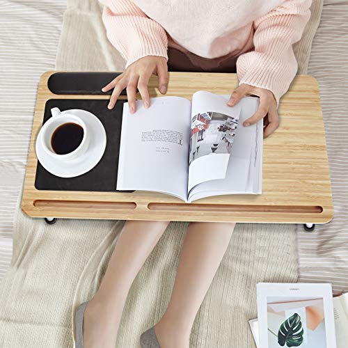 Lap Desk : Laptop Desk for Bed - Foldable Bamboo Laptop Table with Mouse Pad & Wrist pad for Notebook MacBook Working from Home