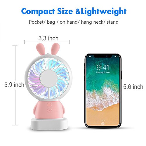 image for Rosechen Portable Mini Fan, USB Rechargeable Small Fan with Colorful L