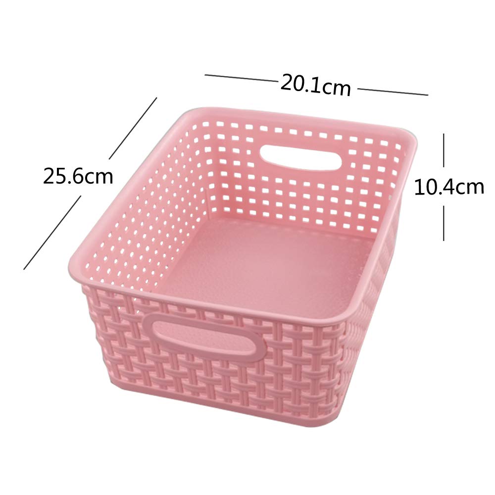 6 Satz Tstorage Blaue rosa weiße Rattan-Webart-Organisator-Plastikkörbe
