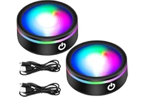 EEEKit 2 Pack 6 Colors LED Light Base, 3D Crystal Glass Art Ball Base, 3in Non-Slip Round Stand Display Plate Flat Spherical 
