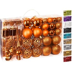 Brubaker 101-delige set kerstballen met boompiek kerstboomversiering oranje