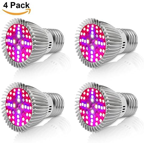Led Grow light Bulb,Derlights 40W E27 Full Spectrum Led Grow light Bulb, SMD2835 Grow Plant Light for Indoor Garden Greenhouse And Hydropoics Greenhouse Organic,Pack of 4
