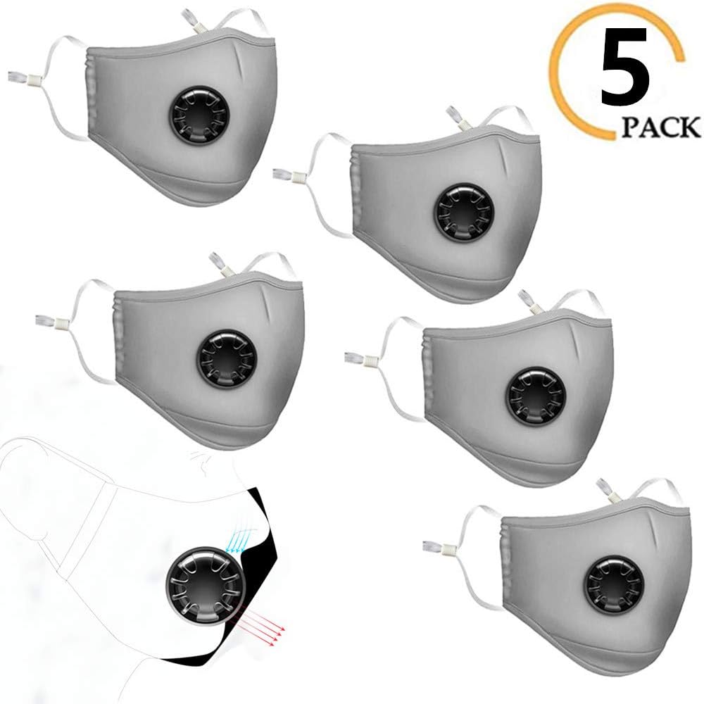 Anti PM2.5 Breathing Mask Air Dust Face Mouth Mask Breathable Replaceable Filter Mask Mouth Dust Masks for Outdoor Sport Half Mask Dust Cotton Face Anti Pollution Mask 5 Pack Gray cotton (2 filter)