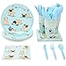 Juvale 144 Piece Pug Party Supplies, Dog Birthday Decorations with Paper Puppy Plates, Napkins, Cups, and Cutlery for Dog Party Decorations (Serves 24)