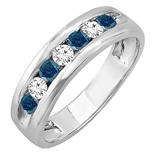Dazzlingrock Collection 0.85 Carat (ctw) 14K Gold Round White & Blue Diamond Mens Anniversary Wedding Band Ring
