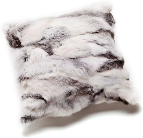 Patchwork Rabbit Fur Cushions Rabbit Fur Pillows (20"×20“ / 50cm×50cm, Grey+White)