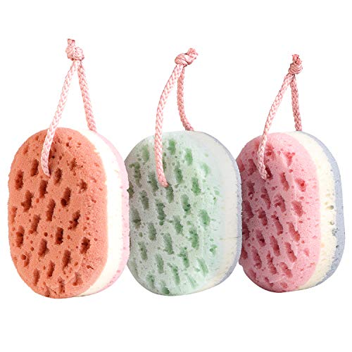 KECUCO 3 Pack Soft Bath Sponge for Women, Men, 100% All Natural Fiber Body Sponge, 3 Colors & Extra Large Size with Fine, Soft, Rich Foam (Children/Kids) - Thumbnail 7