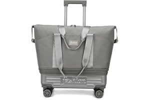 Rolling Duffle Bag with Wheels, Expandable Travel Duffel Bag with Detachable Spinner Wheels & Wet Pocket, Large Waterproof Tr