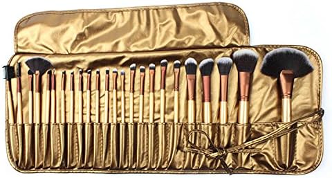 Amoroam 24 Pieces Makeup Brushes Set for Face and Eye Blending Shading Contouring Highlighting Powder Liquid Cream Cosmetic Tools Eyeliner Eyeshadow Brow Concealer Foundation Blush Lip Brushes (Gold)
