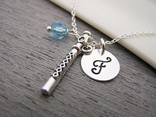 image for CY Design Studio Flute Music Charm Initial Birthstone Necklace, womens