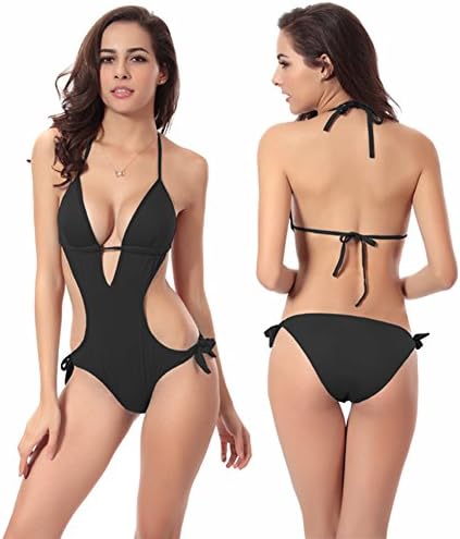 Women's Sexy Padded Push Up Halter One Piece Monokini Swimwear Cover Ups Black Small