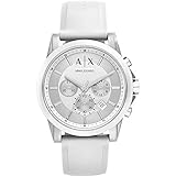 A|X Armani Exchange Mens Silvertone White Nylon With Silicone Straps Watch
