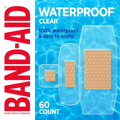 BAND-AID Brand Clear Waterproof Adhesive Bandages, Sterile First-Aid for Minor Wounds, Cuts & Scrapes, Clear Bandages with a Quilt-Aid Pad to Cushion Wounds, Assorted Sizes, 60 ct