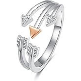 KQF Dainty Finger Ring for Women Girls 925 Sterling Silver Arrow/Rose Flower/Gold Mountain Adjustable Open Ring Minimalist Jewelry Gift
