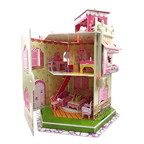 Rooftop Romance 3D Puzzle Dollhouse for Girls Easy to Assemble 3-D Miniature Doll House Building Kit with LED Light for Kids - Educational Paper Jigsaw Puzzles Perfect Craft Toys Gift 101 Pcs