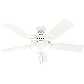 Hunter Fan 52 inch White Indoor Ceiling Fan with Lights and Pull Chain for Bedroom, Living Room/Family Room, Dining Room, Kit