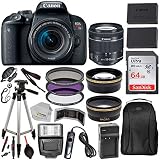 Canon EOS Rebel T7i with 18-55mm is STM Lens & Professional Accessory Bundle - Includes: SanDisk Ultra 64GB SDXC Memory Card, Extended Life Spare Battery, Digital Slave Flash, 50'' Tripod & More