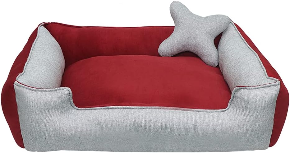Hiputee Ultra Soft Rectangular Reversible Fleece/Velvet Bed for Dog and Cat with Extra Pillow (XXL, Red-Light Grey) Set of -1