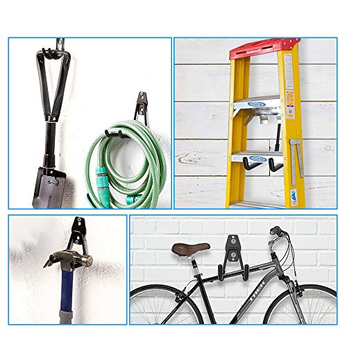 Garage Hooks, 10 Pcs Steel Utility Garage Storage Hooks and Hangers, Heavy Duty Wall Mounted Hooks and Holders for Organizing Power Tools, Ladders, Bikes, Ropes, Hose, Bulk Items