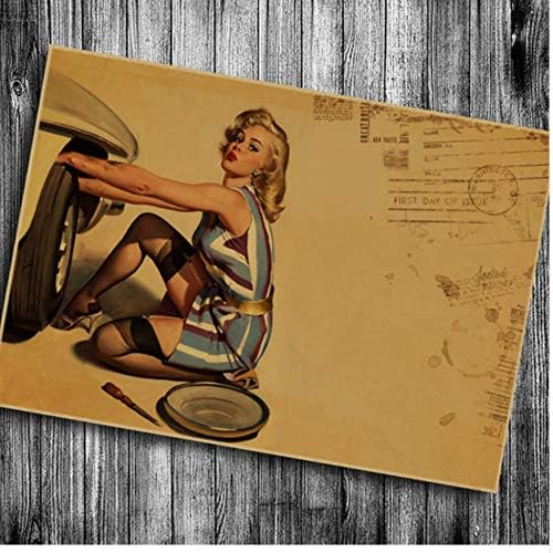 Retro Pin Up Sexy Lady Usa Film Kraft Paper Poster Home Decor Vintage Wall Sticker Painting Antique 42X30Cm