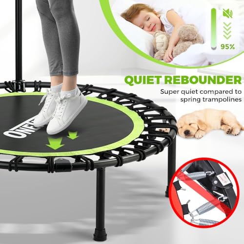 ONETWOFIT Trampolín Plegable para Adultos 101/107/114cm, Mini trampolín de Fitness, con Mango de Espuma Ajustable, elásticos, Ejercicio silencioso para Interior Personal