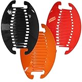 Set of Three 6.5 Inch Banana Clip Hair Clincher Interlocking Black Red Orange