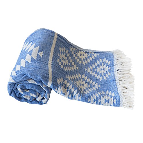 Mebien Vintage Design pestamal bath pools spas beaches gyms saunas towel multi purpose throw to your couch sofa bed picnic for baby women man 100% cotton (Indigo Blue)